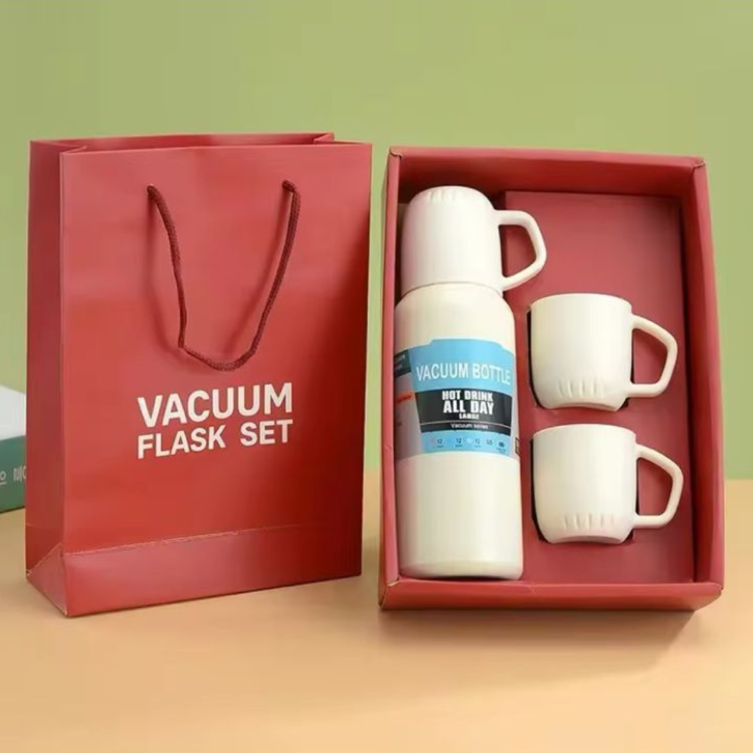 Set Termo Y Tres Tazas De Acero Inoxi